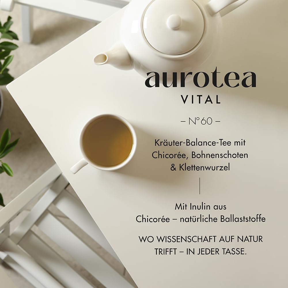AuroTea Vital Nº 60 – Premium Kräuter-Balance-Tee | Mit Chicorée, Bohnenschoten, Klettenwurzel & Hafergras | Mit Inulin-Ballaststoffen aus Chicorée | 180 Pyramidenbeutel (6 Packungen)