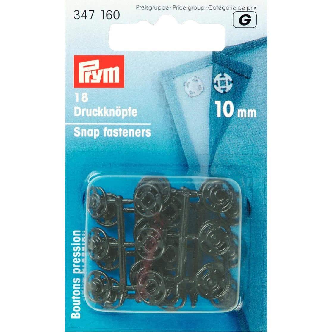 PRYM 347160 Sew-on snap fasteners plastic Size 10mm black, 18 pieces