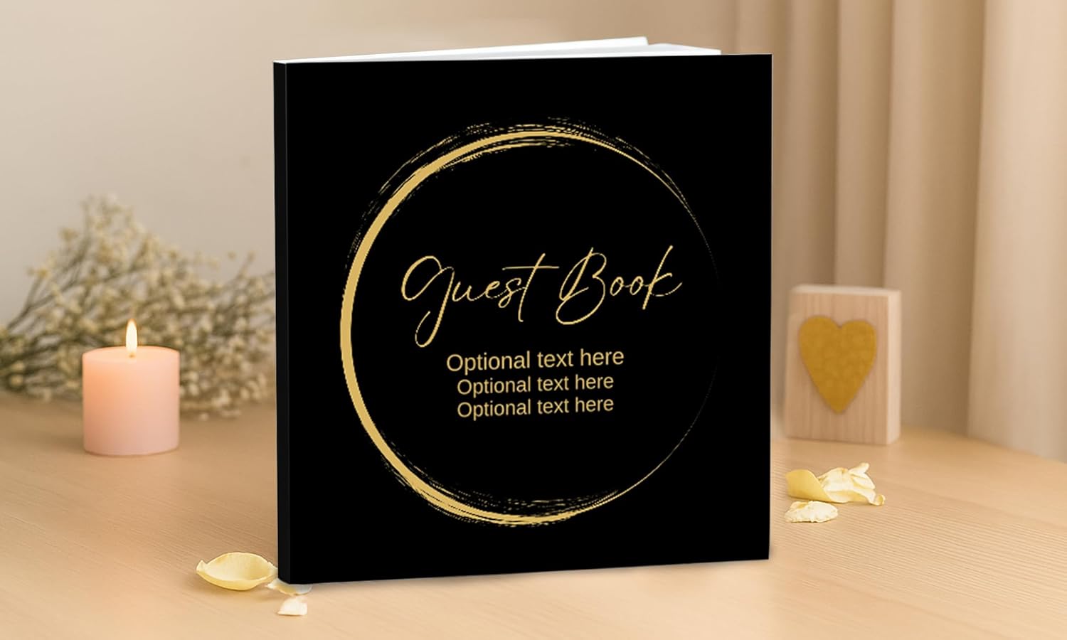 Personalized Guest Book – Custom Hardcover Guestbook with Blank Pages (Black & Gold)
