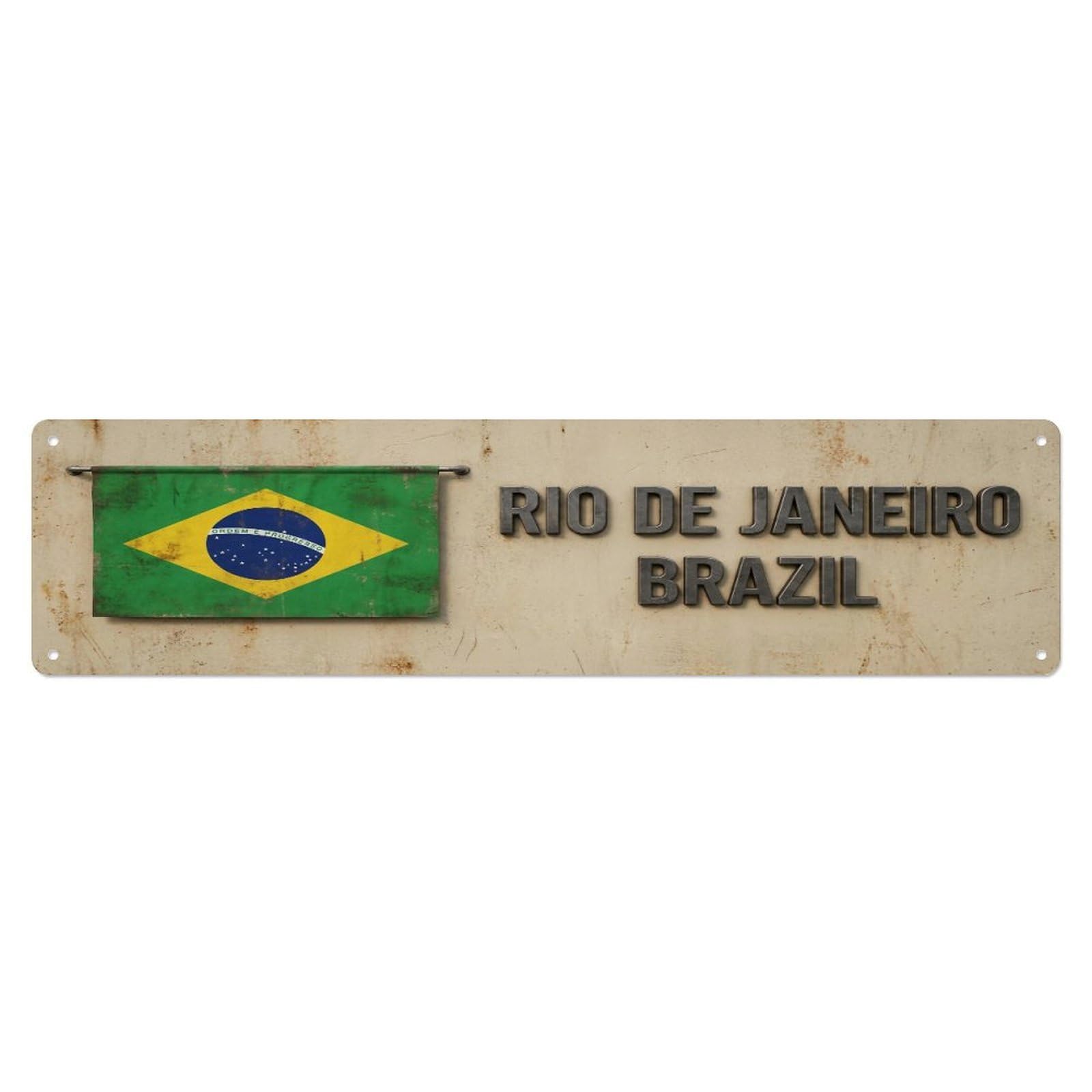 Okahys 4X16inch(10X40cm) Vintage Rio De Janeiro Brazil Flag Decor Rustic Travel Metal Tin Sign