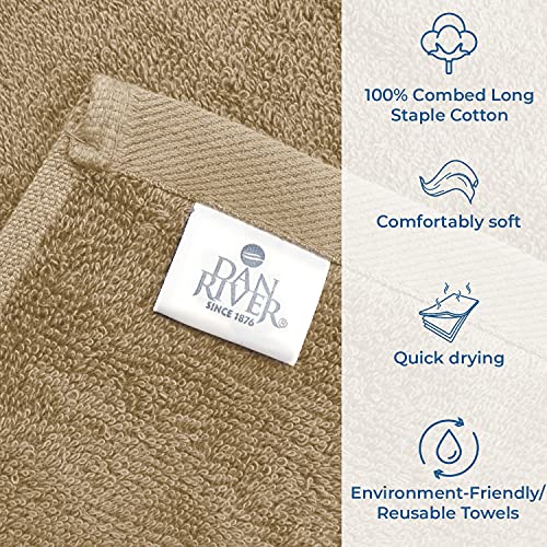 Image of DAN RIVER Bath Towels Set of 4, 27 x 54 Inches, 100% Cotton, Larger & Lighter Weight, Quicker to Dry, Super Soft and Absorbent, Ideal Tan Bath Towels for Daily Use