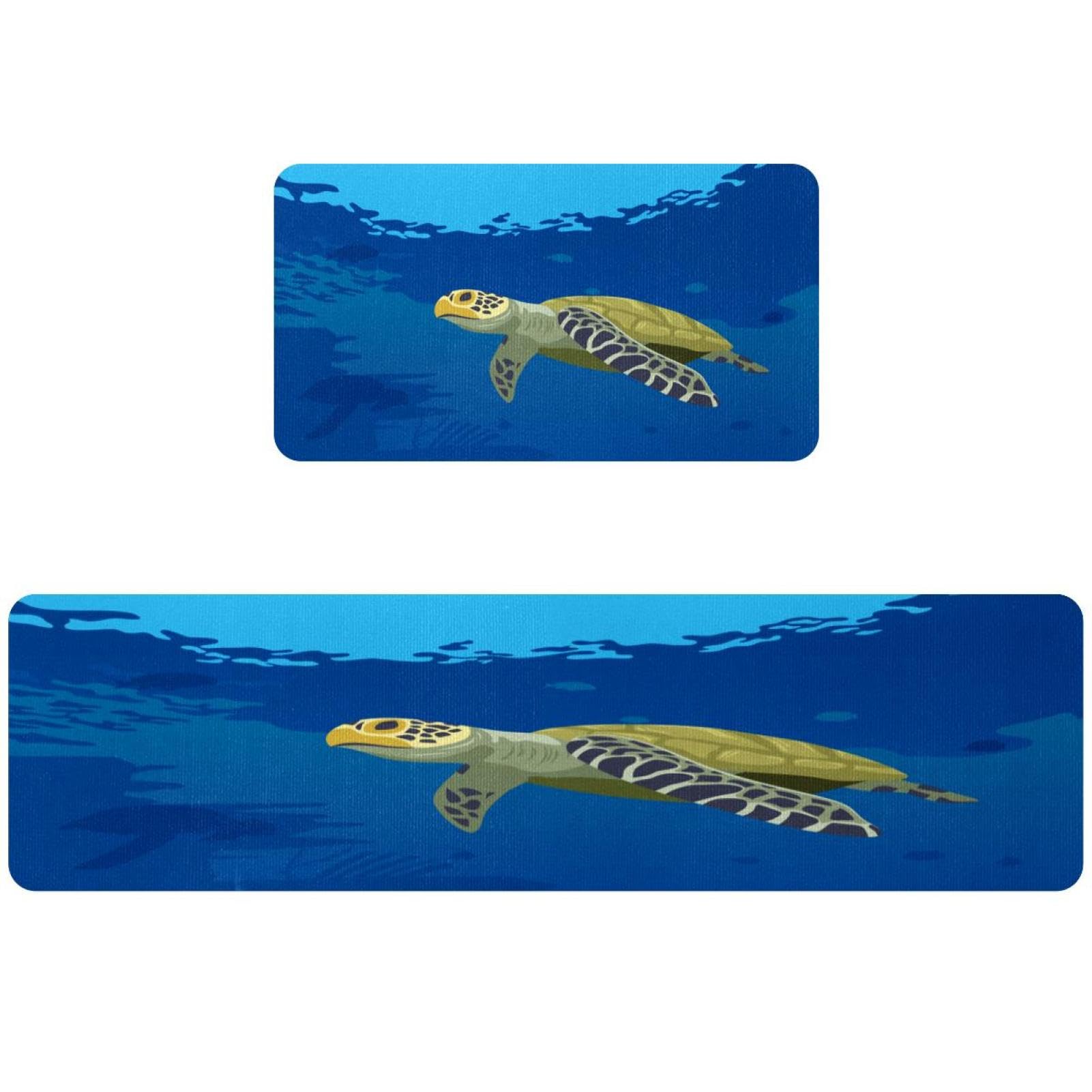 2 alfombrillas de cocina antideslizantes VAPOKF con diseño de tortugas marinas lavables