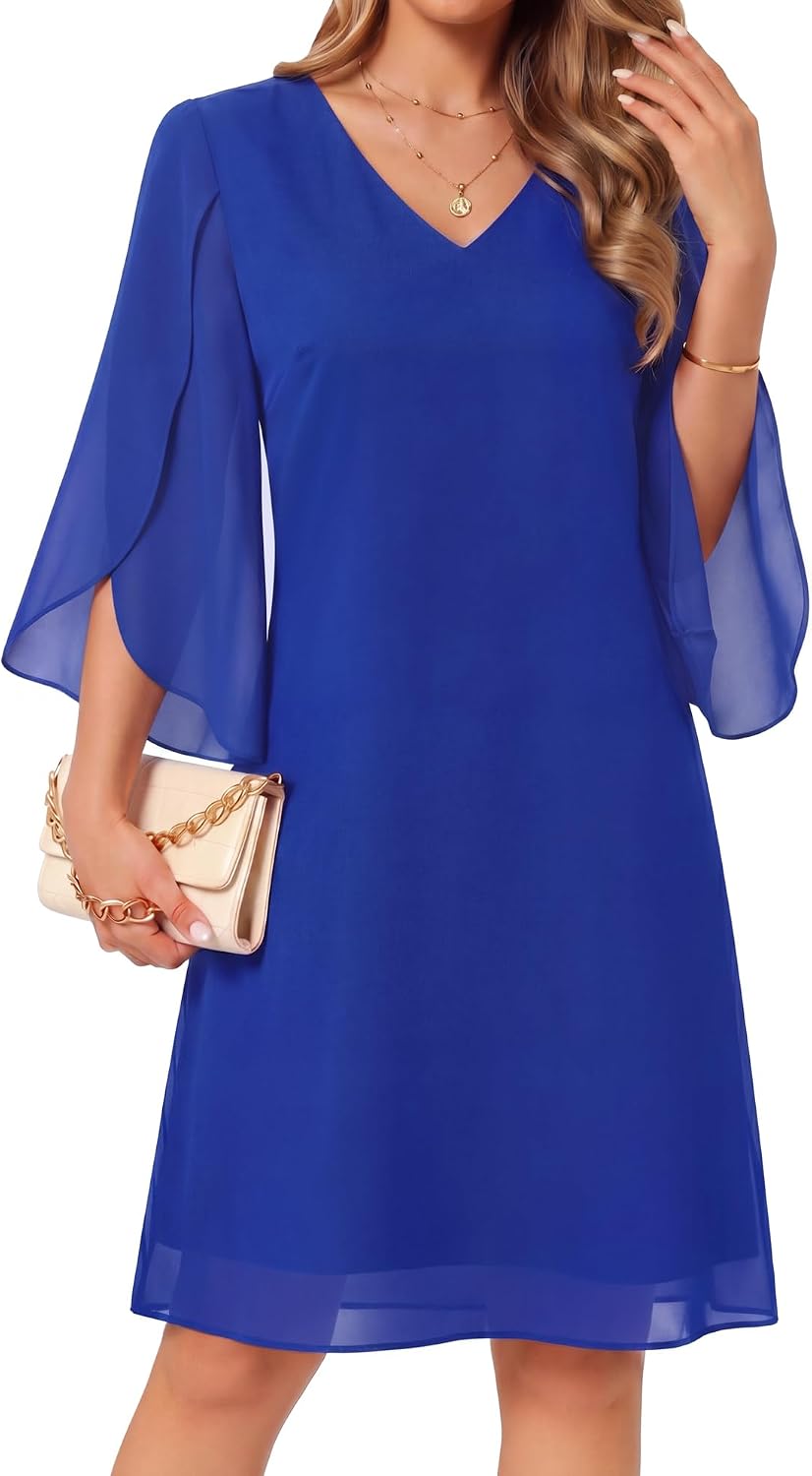 Lotusmile Women's V Neck Flutter Sleeve Chiffon Dress Trendy 2026 Formal Wedding Guest Cocktail Party