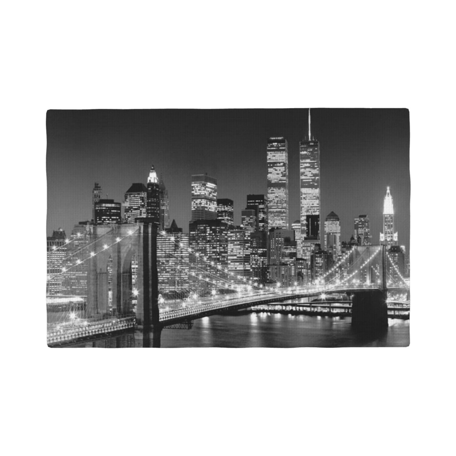 WKSGDSG Linen Placemats Set Of 4, New York Heat Resistant Place Mats Wipe Clean Washable Placemats For Dining Table Kitchen Table Party Table Mats, Double Layer 12x18 Inch