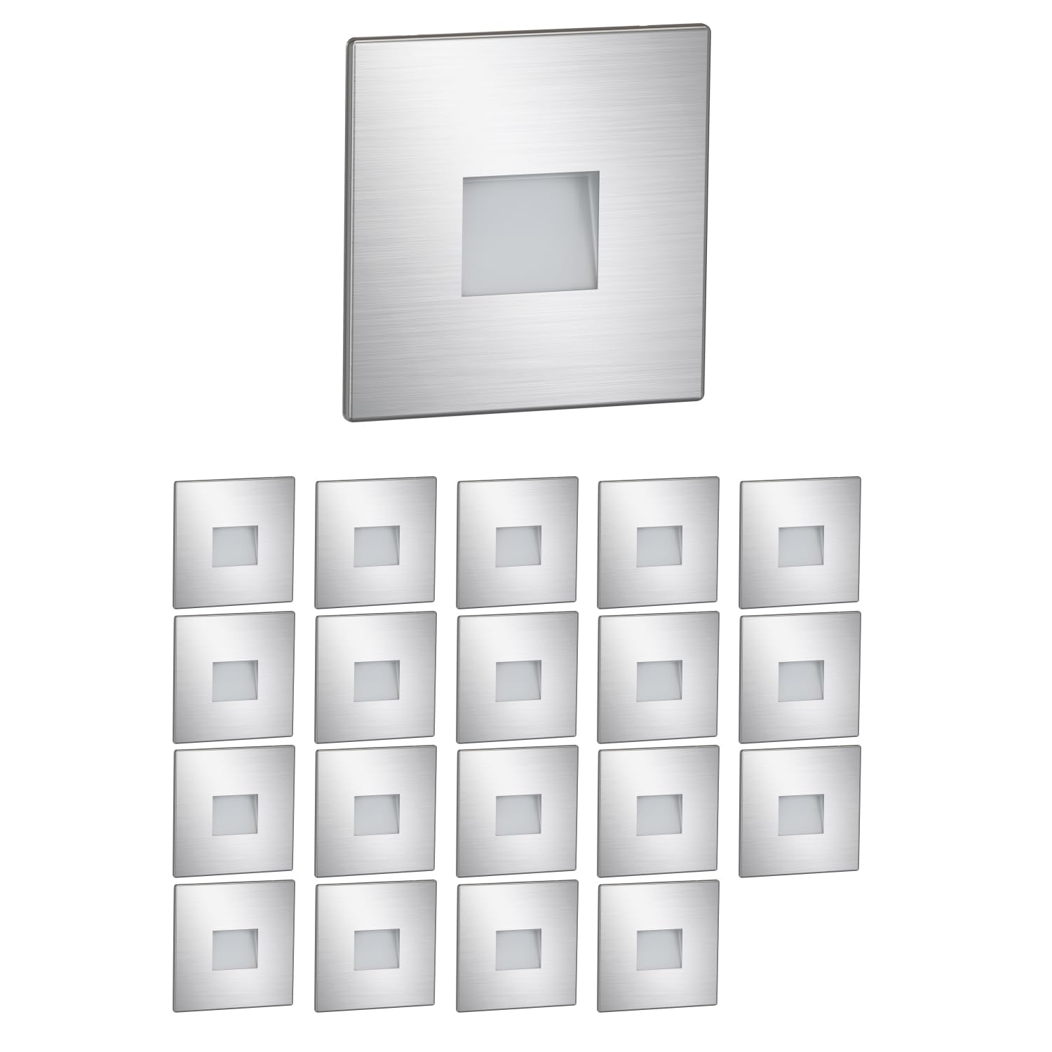 ledscom.de 20 LED Staircase Light/recessed wall Light FOW for Indoor and Outdoor use, Downlight, Angular, Stainless Steel, 85 x 85mm, Warm White — image 1