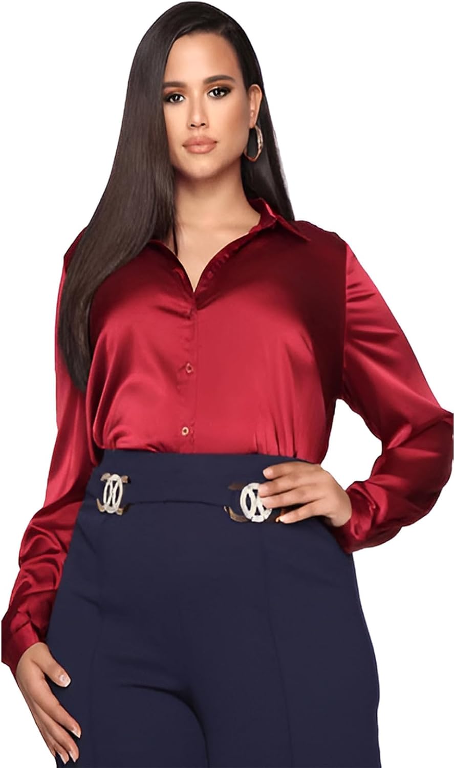 Silk Blouse for Women Satin Silk Top Button Down Shirts Casual Loose Long Sleeve Office Work Formal Tops - Image 7