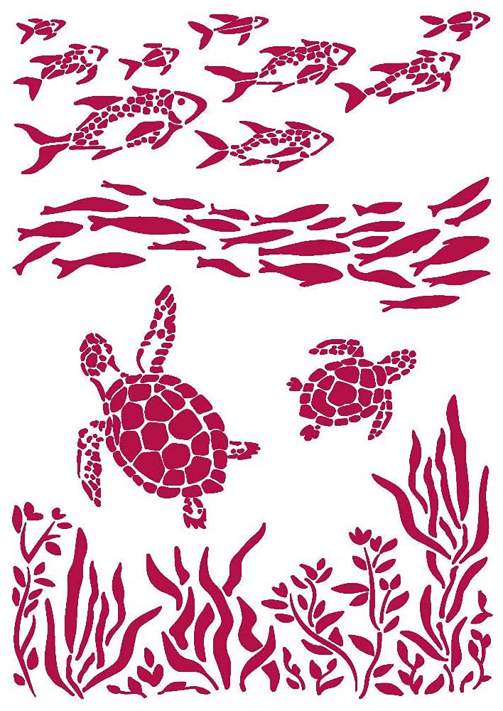 Stamperia Transparent International, Kft -Stencil-Romantic Sea Dream-Fish And Turtles, A4