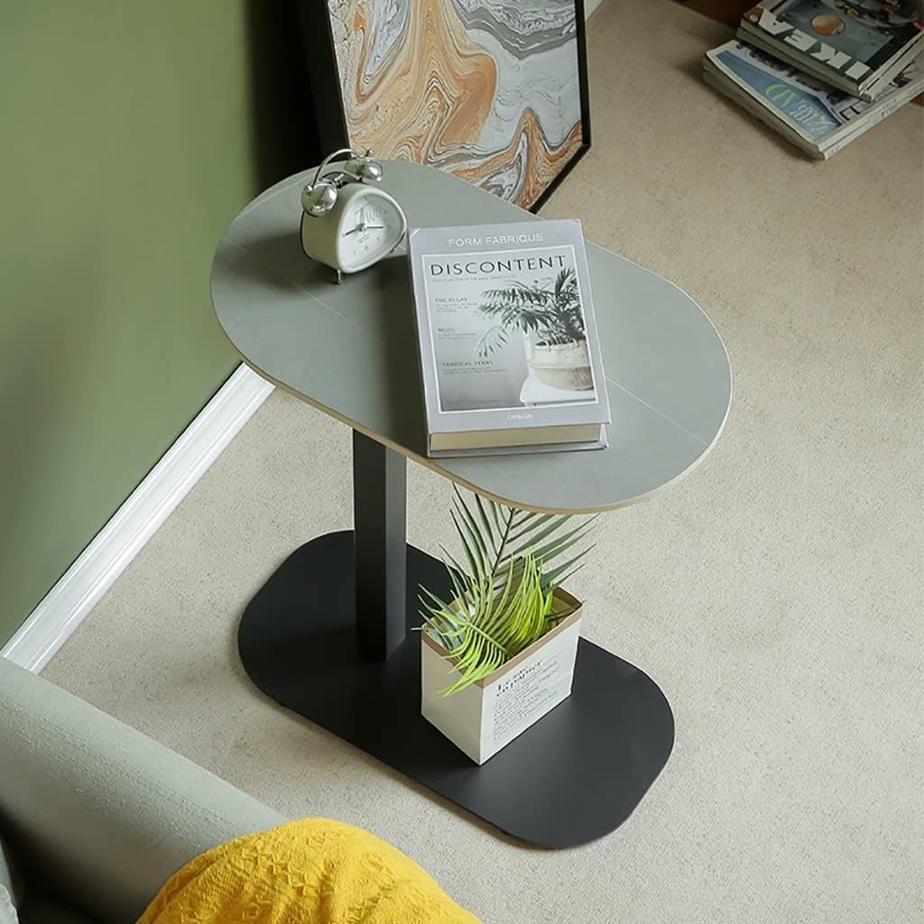 Aimery Office End Table Living Room Tables Sofa Side Table, Rock Slab Countertop Corner Table, Home Living Room Iron Bracket Small Coffee Table (Color : E(h60cm), Size : Black Frame)