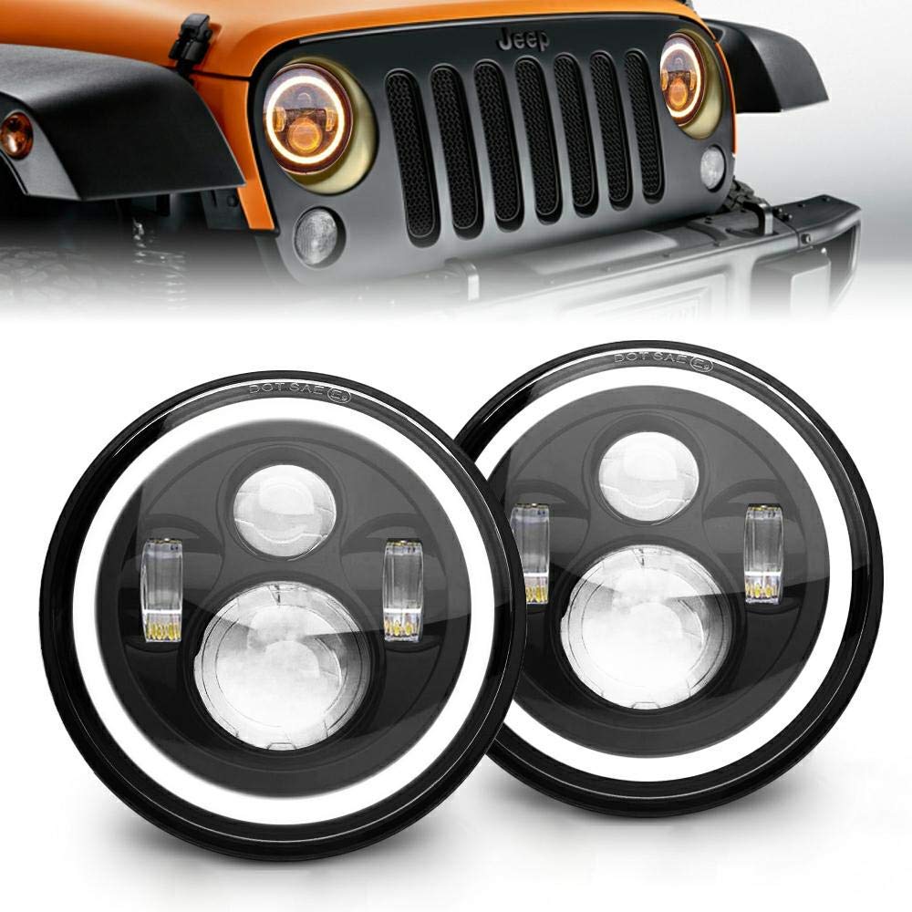 FIREBUG 7 inch Led Headlights Halo Round DOT approved Turn Signal Amber White Headlamp for JK JK TJ LJ 1997-2017, H1 H2 led Day maker Amber DRL Turn Signal Lights