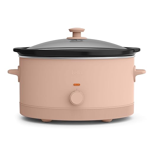 bella 6.0 Qt Manual Slow Cooker, Ceramic Nonstick Coating, 3 Temperature Settings, Dishwasher Safe Stoneware Pot and Tempered Glass Lid, Cool Touch Handles & Tangle Free Cord Wrap, Blossom