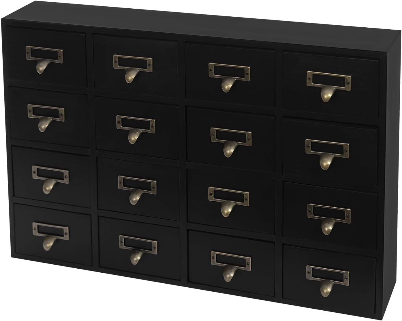 64 Drawer Wooden Storage Chest, 4 PCS Vintage Card Catalog Library Desk Drawer Storage Chest, Desktop Mounted Storage Chests for Office, Porch, Living Room, Den (Black)