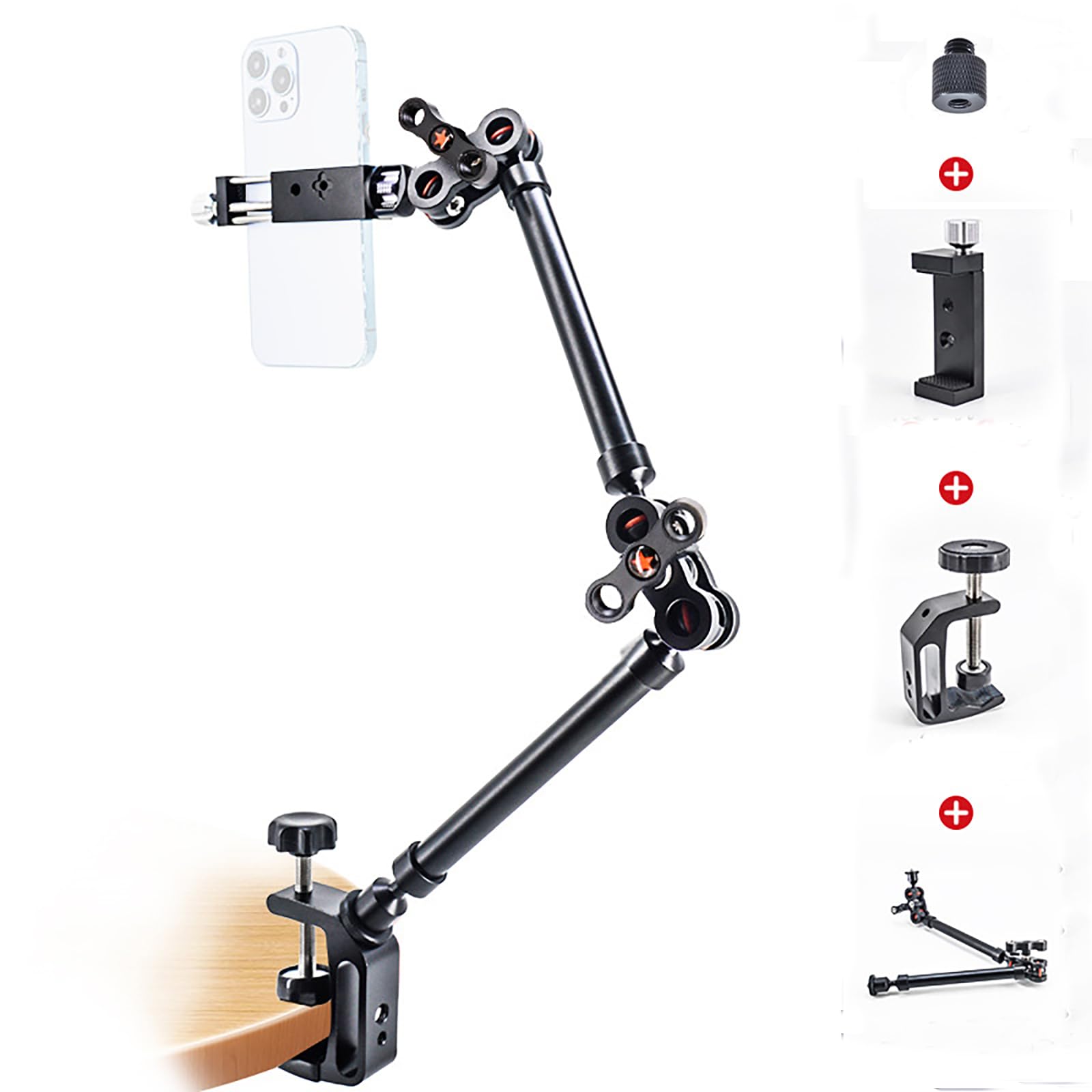 NEWFUN Magic Arm, Braccio Magico, Treppiede da Tavolo Regolabile con Treppiede da Tavolo con Staffa a Braccio Articolato per Fotocamera con Adattatore a Vite da 1/4"a 3/8"