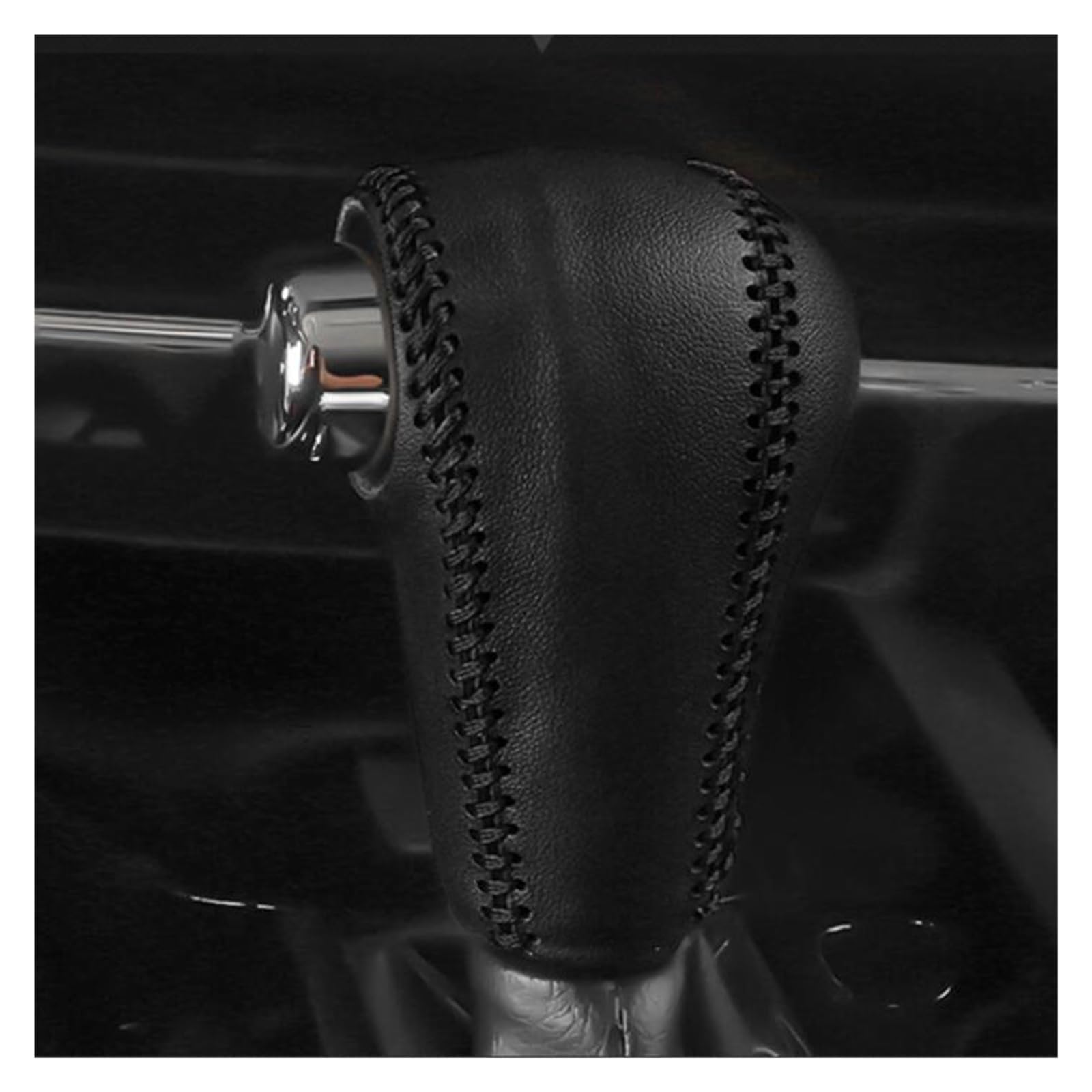WINVOX for Vezel for HRV for HR-V 2014-2020 Car Genuine Leather Head Shift Knob Protection Cover AT Gear Collars Case LHD/RHD Car Trim Interior(LHD Black line)
