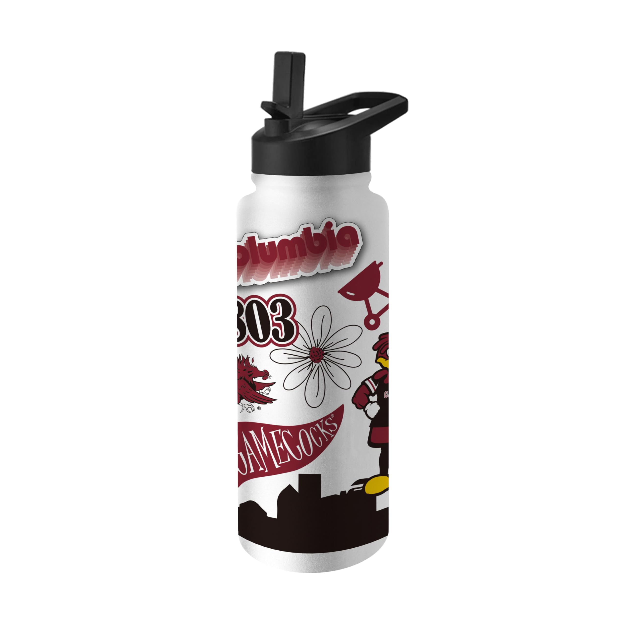 Logo Brands NCAA Native 34 oz Quencher Water Bottle - | Local Icons Design | Double-Wall Insulated| Leak-Proof Lid &amp; Built-In Straw