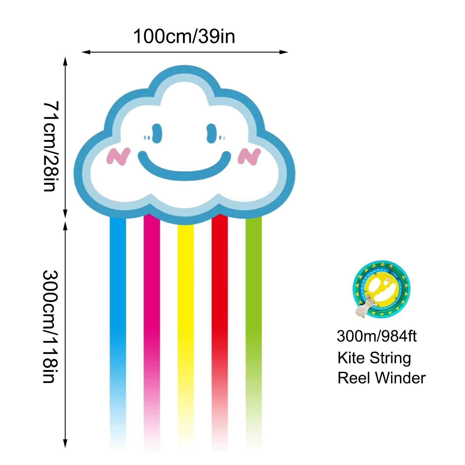 Smiling Cloud Rainbow Kite Mit Single-Line-Rolle, Einfach Zu Fliegende Fun-Drachen Für Anfänger, Für Spiele Und Aktivitäten Im Freien(String 300m/984ft)