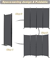 Vista 5 de Wall Divider, 4 Panel Room dividers and Folding Privacy Screens with Wider Support Feet, 6 Ft Portable Privacy Screen for Room Separator, 88" W X