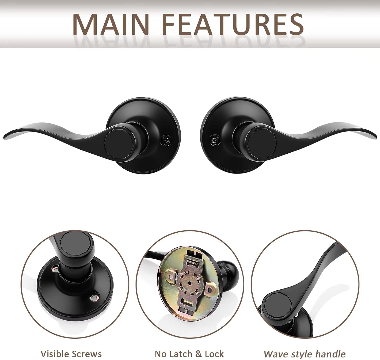 Probrico 20 Pack Dummy Door Lever Wave Style Door Handles Right and Left Hand, Non-Turning Single Side Pull Only Lever Set with Black Finish, for Laundry Room, Hallway, Closet