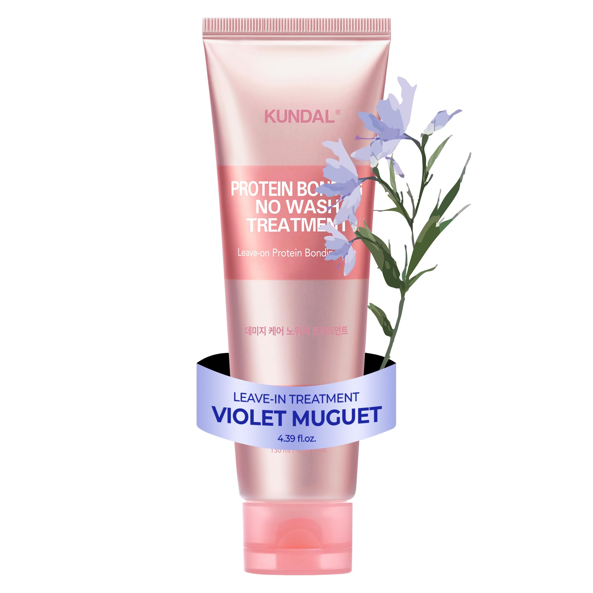 KUNDAL Protein Damage Care No Wash Treatment Rinse, Vegan Protein, Stronger Protein Bonding, Smoother Hair Cuticle, Heat Shield, Violet Musk, 130ml (