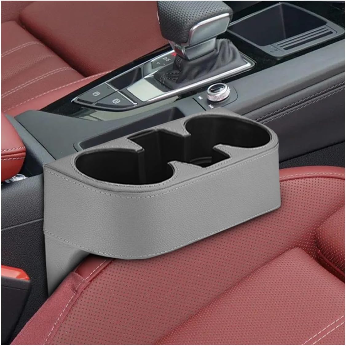 car cup holder, pu leather auto front console gap filler organizer, multifunctional cup drink holder, car seat gap filler storage box, coin bucket, cell mobile phone holder (grey)