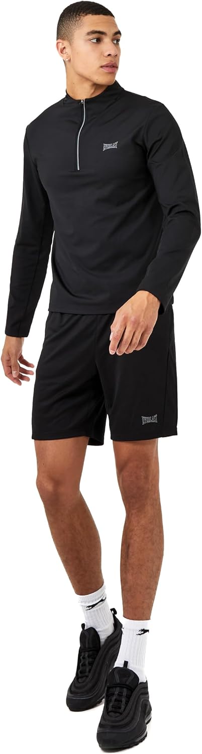 Everlast Men's Fit Active Quarter Zip Long Sleeve Athletic Performance Pullover Long Sleeve Shirt Black