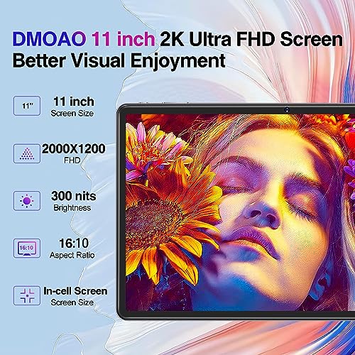 Image of DMOAO 11 inch Android Tablet 16GB+256GB Tablets with 1TB Expand, Octa-Core 2000 * 1200 2K FHD Display 13MP Camera, 8600mAh, Quad Speakers, 5G WiFi, Split Screen Support (Gray with Case)