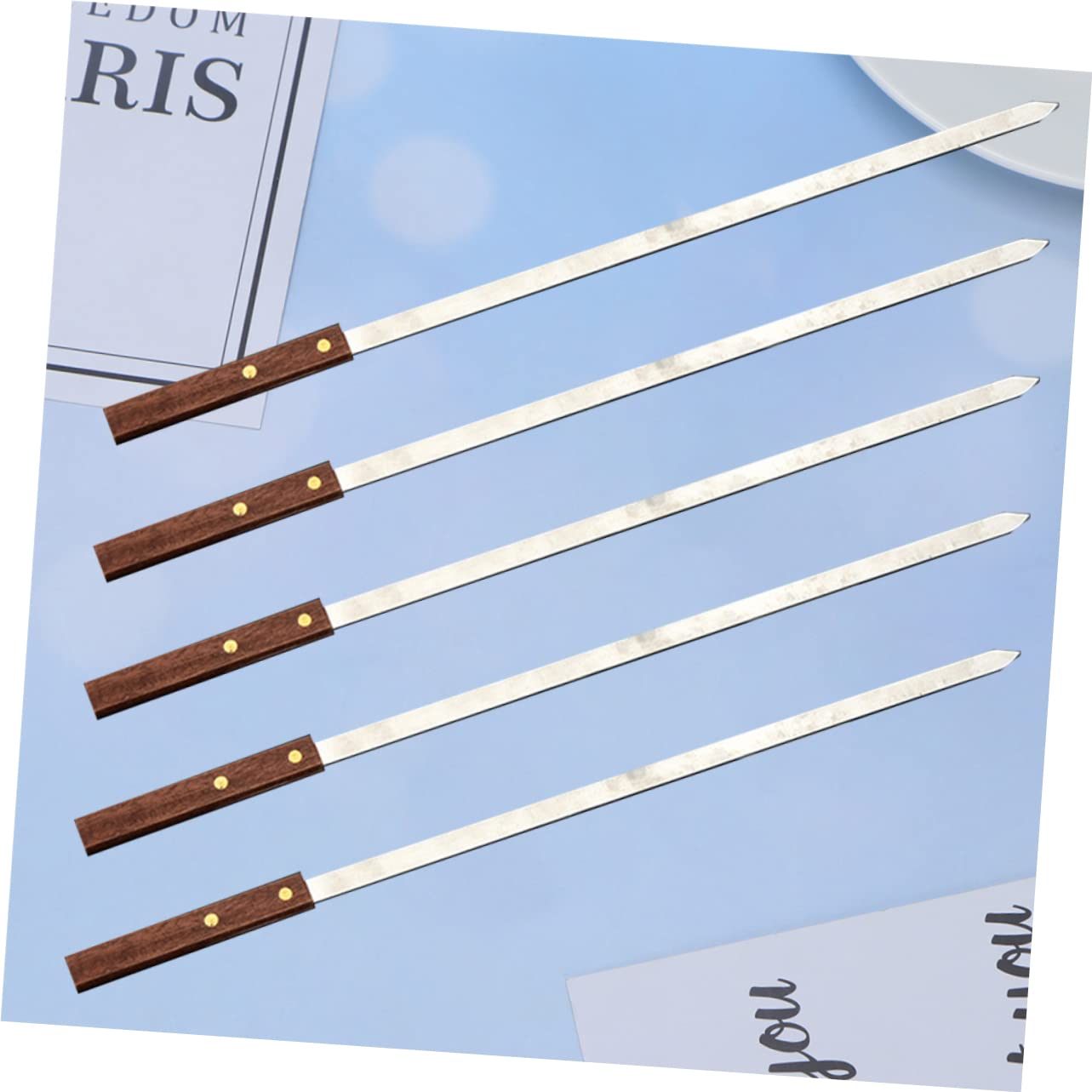ifundom 5pezzi Spiedini Per Barbecue in Acciaio Inox Riutilizzabili Spiedini Per Carne Piatti Manico in Legno Antiruggine e Durevoli Per Cottura Uniforme Per Barbecue in Famiglia e Feste a