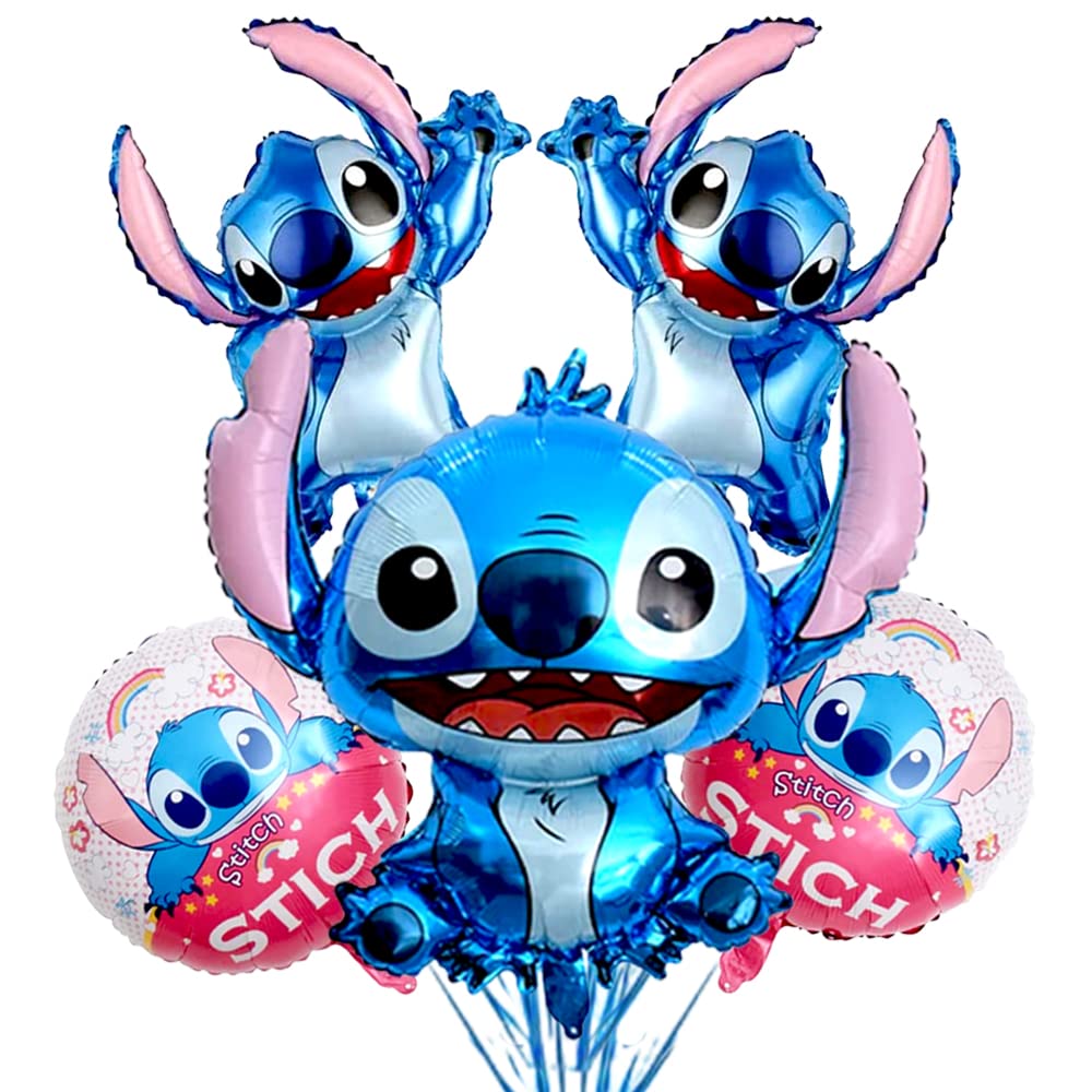 YOOYEH 5 PCS Lilo Stitch Foil Balloons, Stitch Birthday Party Supplies Decorations for Boys Girls Superhero Decorations (Stitch)