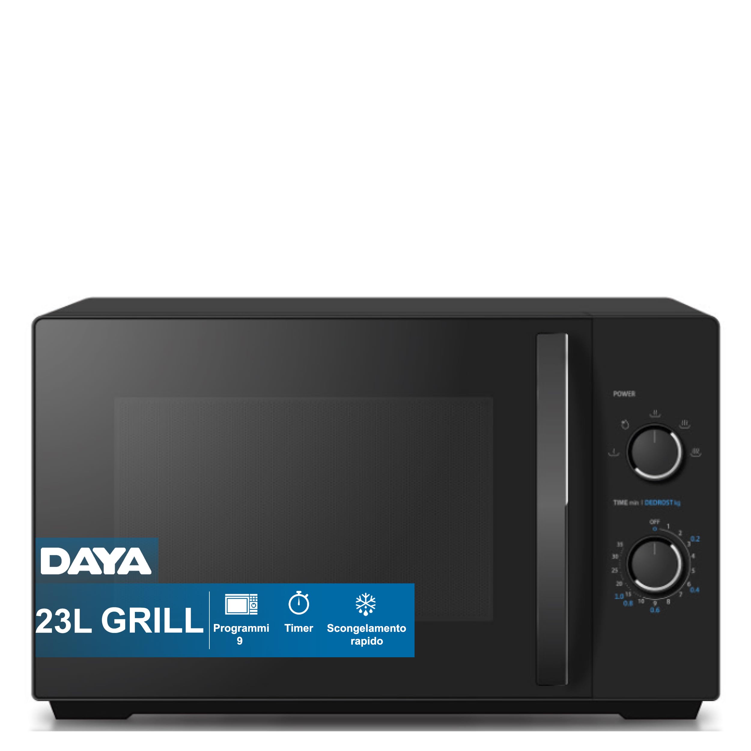 Daya, DMMG2381MB, forno microonde con grill, 23 litri, 9 programmi, funzione scongelamento