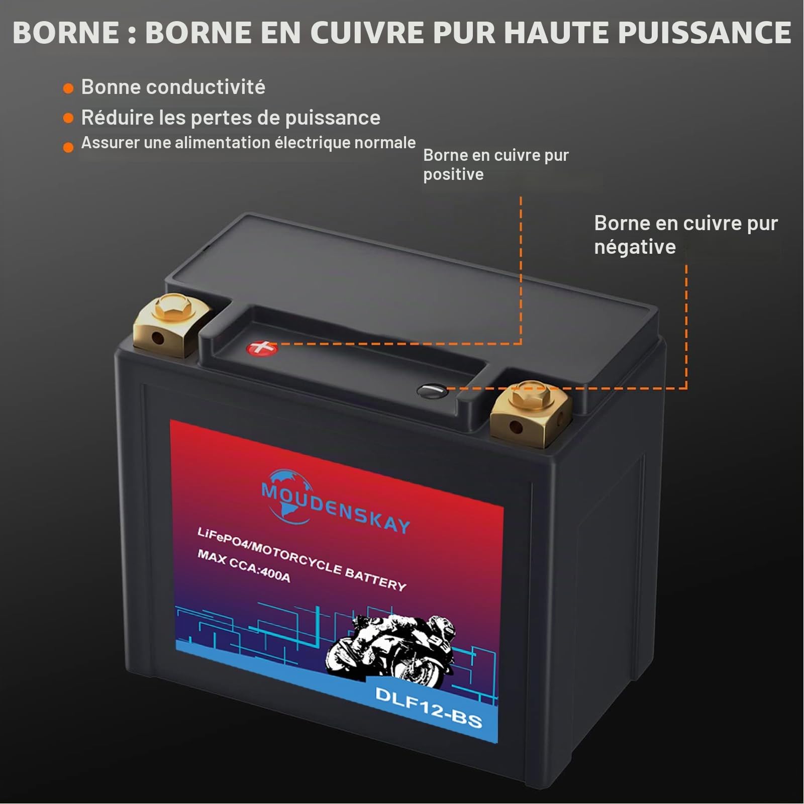 Batterie Lithium Moto 12V Lithium YTX12-BS 400CCA 6AH | LiFePO4 Batterie de démarrage moteur avec BMS pour motos,ATV,UTV,Scooter,Motoneige,4 Wheeler,et plus