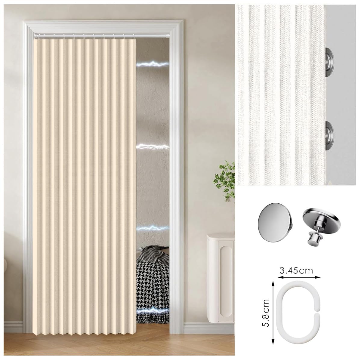Cortinas de Puerta Plegables de privacidad Opaca para dormitorios de Planta Abierta, Puertas temporales de pasillo-beige-W140cmxH230CM
