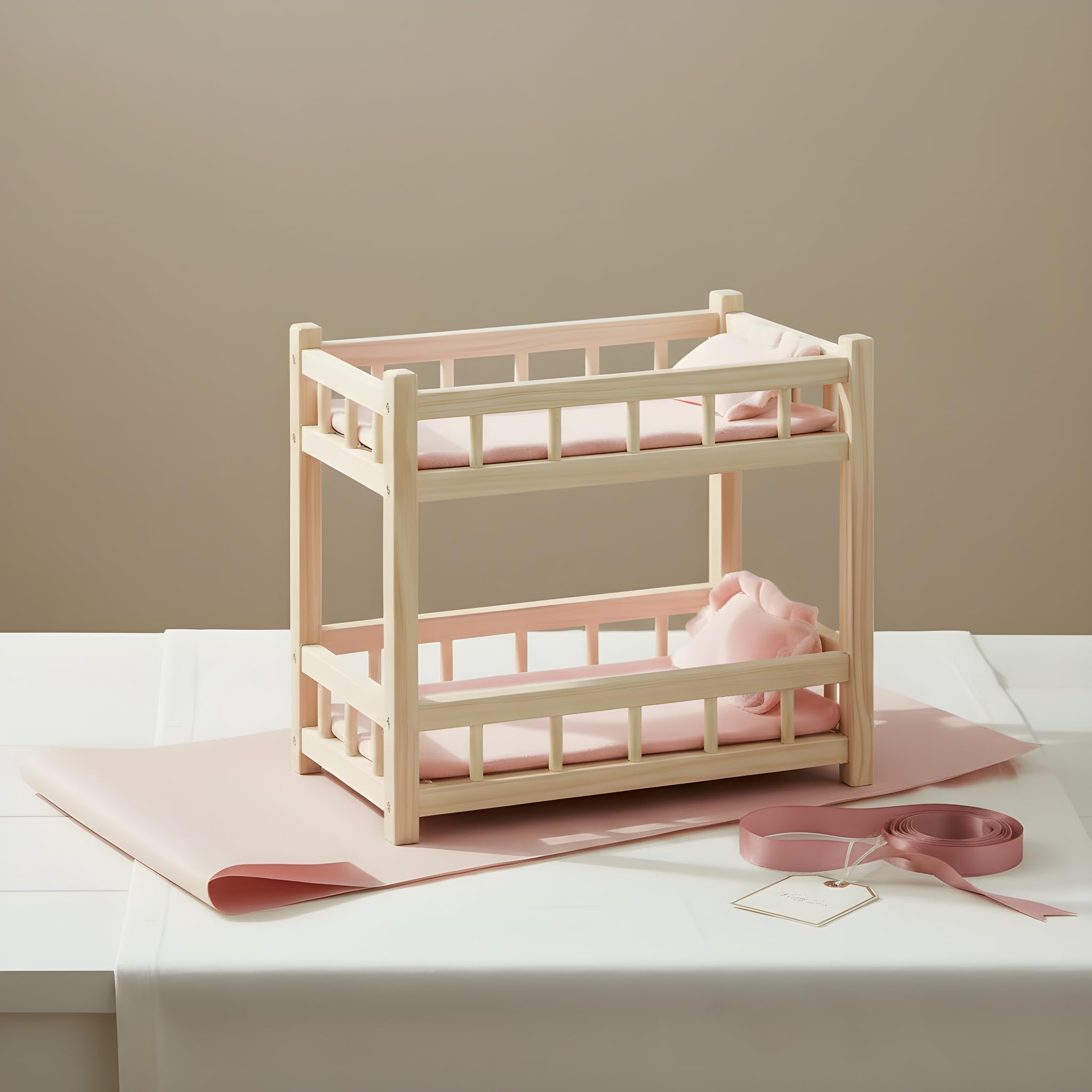 Cama Litera de Madera para Muñecas - Cama para Muñecas hasta 36 cm - Juego Creativo con Muebles de Muñeca