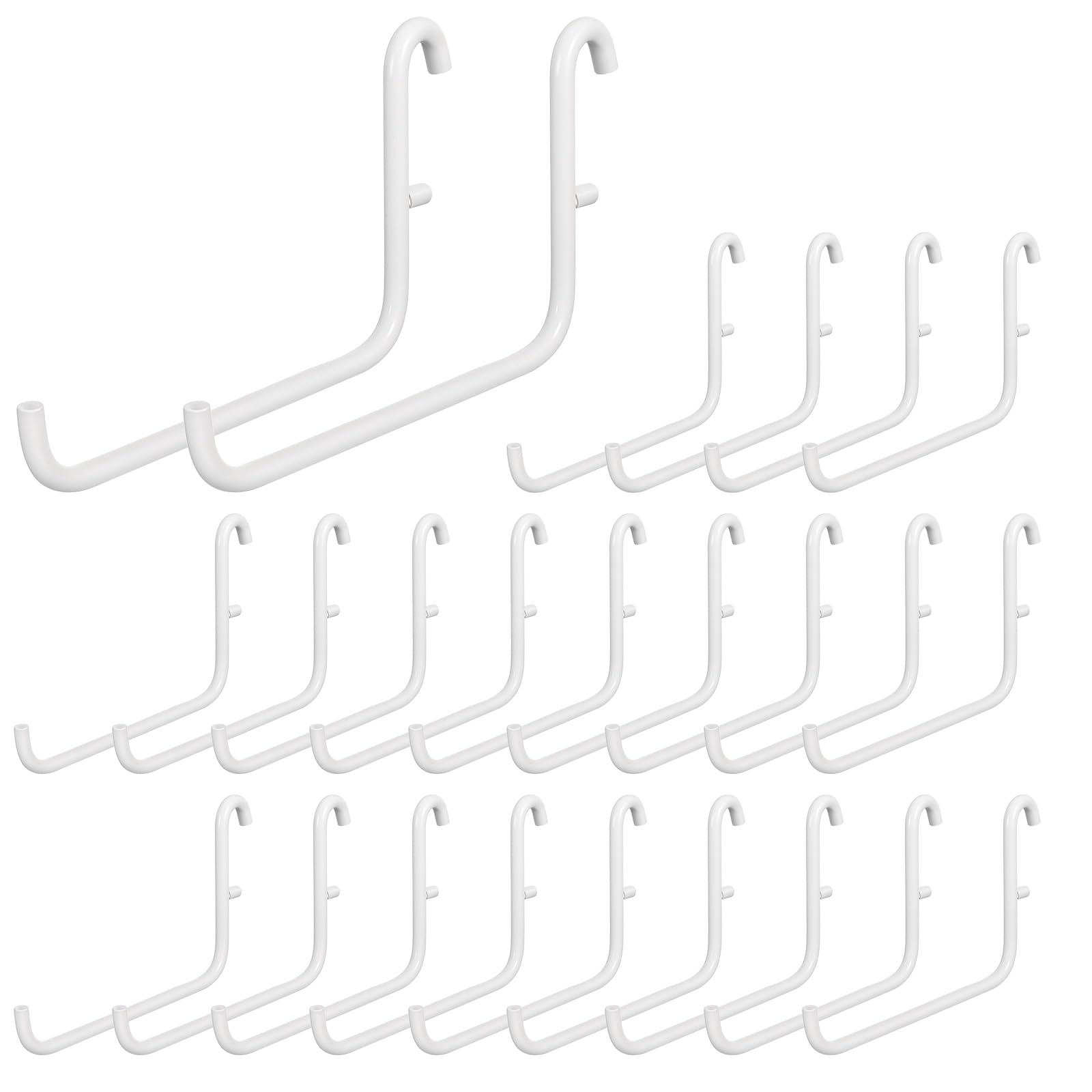 HOFURME 24 Pcs 3.7 x 2.4 Inches Pegboard Hooks, Compatible with Skadis Peg Board, Long L Shape Peg Board Hooks for Hanging, Pegboard Accessories, for Home Office Storage Tool(White)
