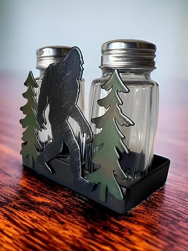 Miniatura 4 de Bigfoot Sasquatch Yeti - Juego de salero y pimentero, silueta de metal, escena silvestre con cocteleras de vidrio, decoración artística de montaña