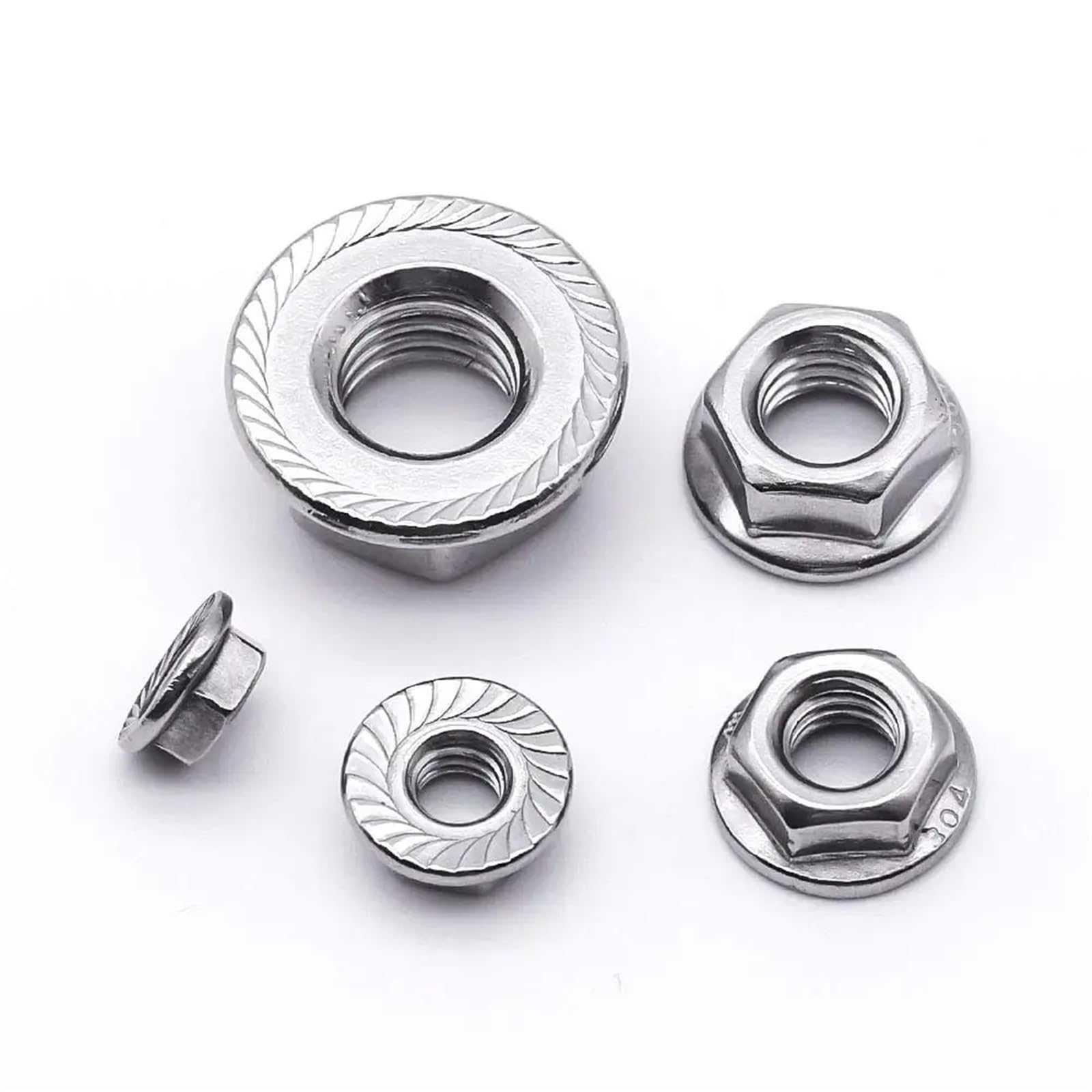 Dadi esagonali con flangia seghettata flangiati esagonale metrica in acciaio inossidabile M3-M12 assortiti(M6 (20pcs))