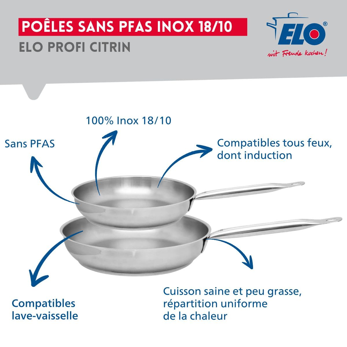 Elo Batterie cuisine 2 poêles 24/28 cm et 2 faitouts 12/20 cm