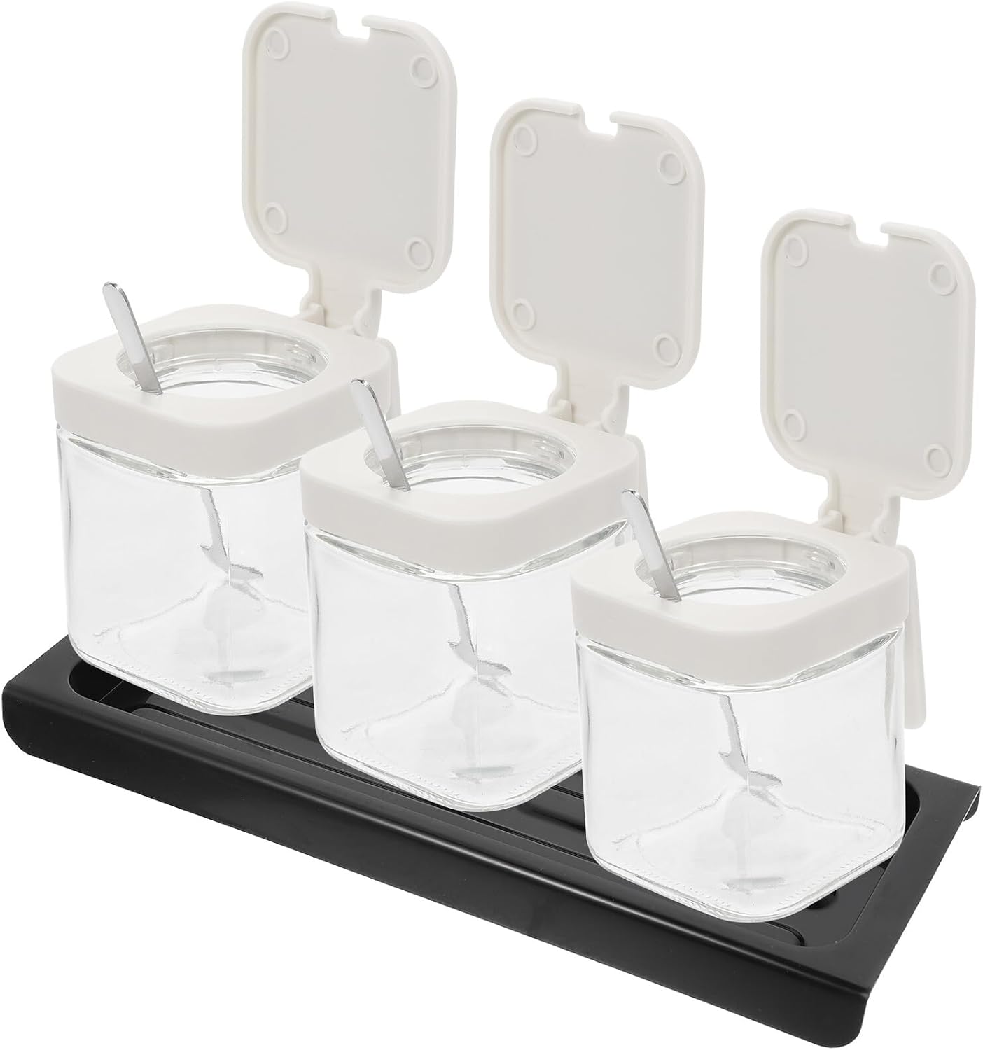 Uonlytech Glass Spice Jars Set of 3 with Lids, Glass Condiment Storage Jars for Kitchen Seasoning, Multi-function Spice Containers Suitable for Home Cooking and Dining