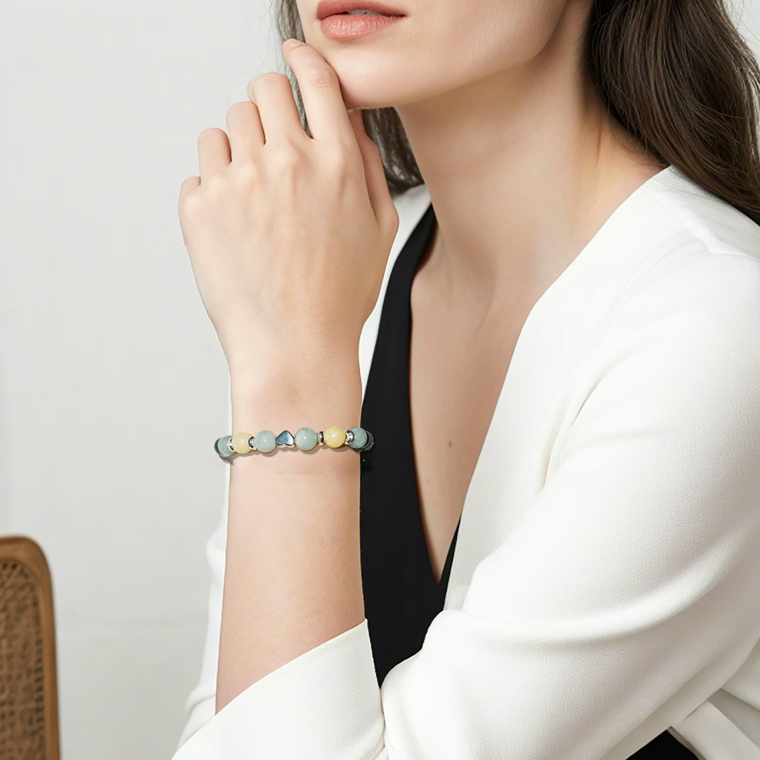 To My Daughter Bracelet Heart Pendant Natural Stone Beaded Bracelet Personalized Inspirational Birthday Graduation Gift for daughter(With Gift Card) - Image 2