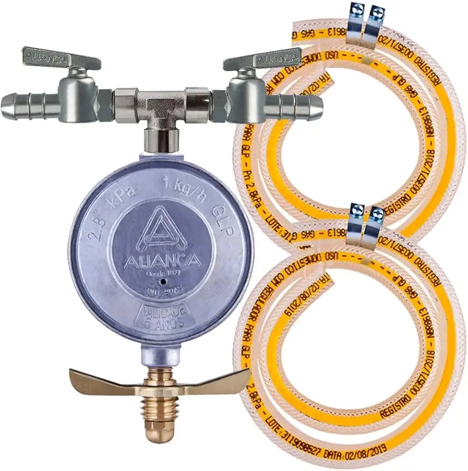 Kit Regulador De Gás Duplo 2 Mangueiras Para Cooktop E Forno Botijão P13 Completo