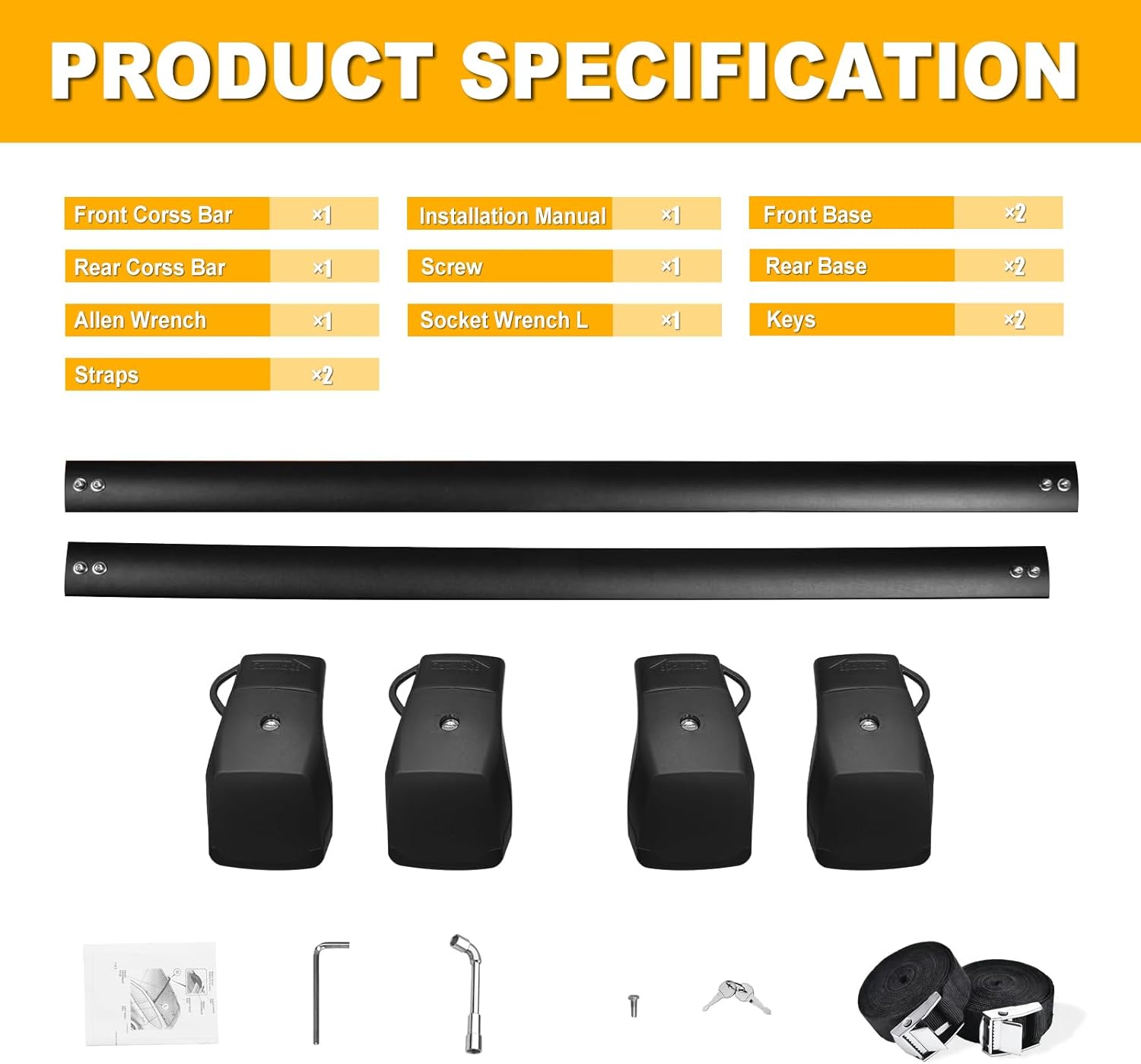 Zorik 330LBS Lockable Roof Rack Cross Bars Compatible with 2021-2026 Chevy Tahoe/Suburban, GMC Yukon/XL, Cadillac Escalade/ESV, Anti-Theft Aluminum Crossbars for Kayak Bike Cargo, No-Drill, 2 Straps