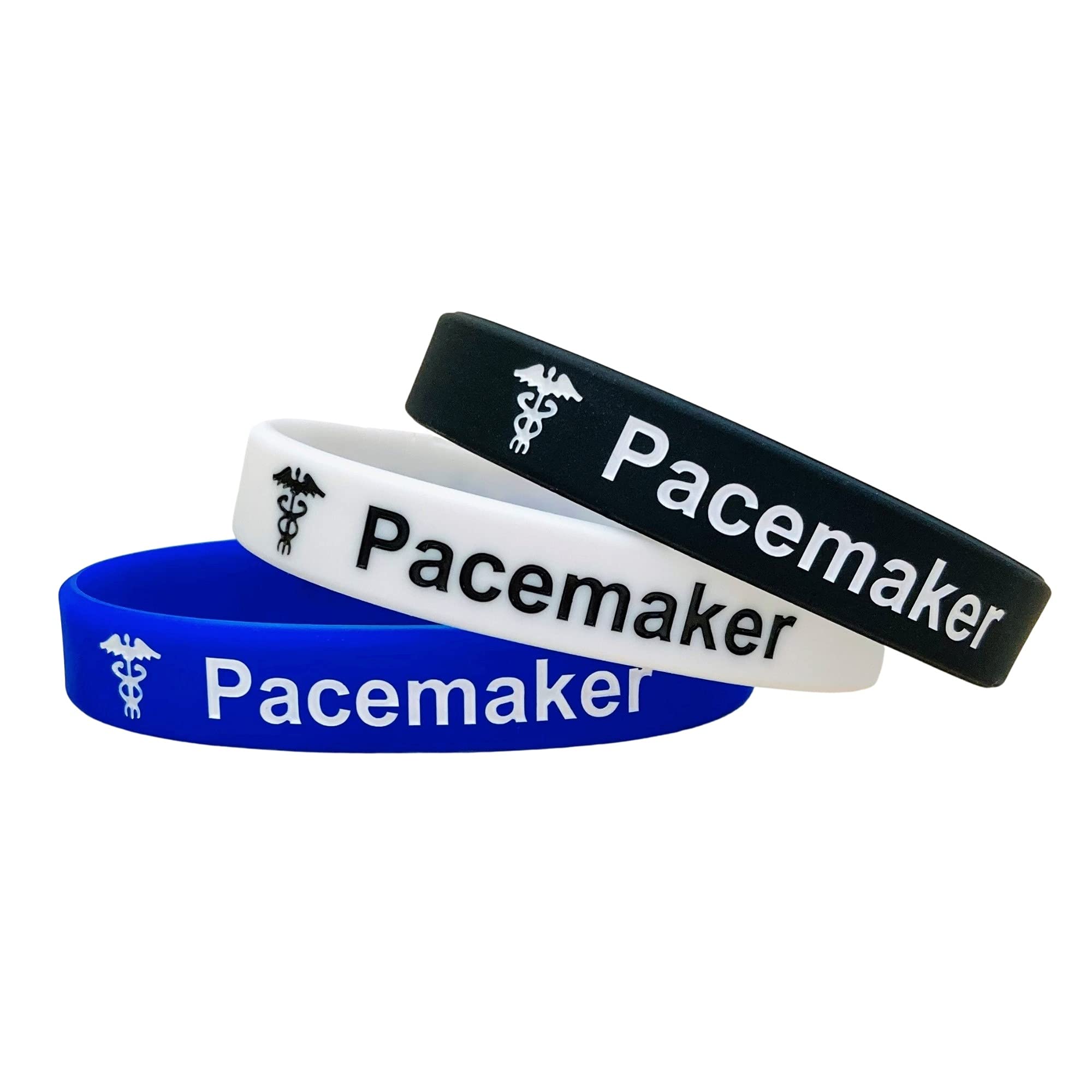 Pacemaker wristbands medical alert ID Pacemaker silicone  awareness bands by Butler (Set of Black White Blue)
