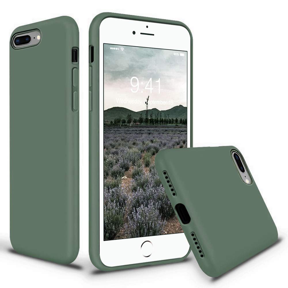 Vooii Compatible with iPhone 8 Plus Case, iPhone 7 Plus Case, Soft Silicone Gel Rubber Bumper, Microfiber Lining Hard Shell Shockproof Full Body Protective Cover Pine Green
