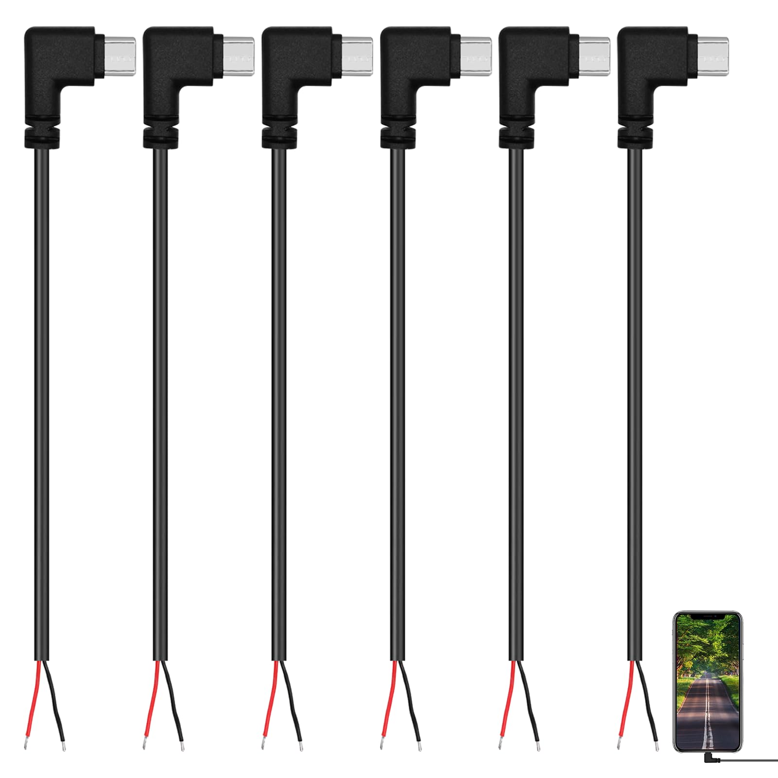 Lot De 6 Câbles USB C Mâles Coudés à 90 Degrés, 22 AWG, 5 V/3 A, 2 Fils