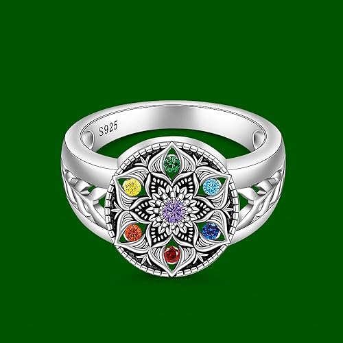 Miniatura 9 de Anillo de mandala chakra, anillos de yoga y flor de loto para mujer, plata de ley, cristal curativo de 7 chakras, joyería de regalo