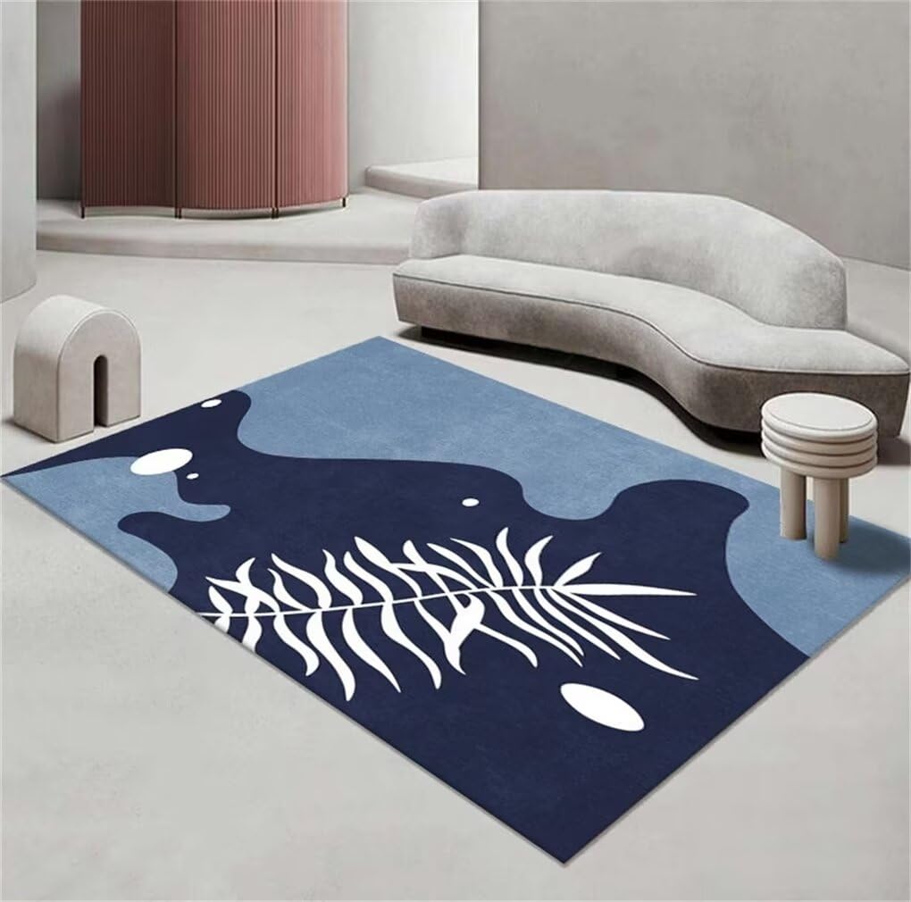 Tapis minimaliste moderne bleu 250x300cm grand tapis chambre ado doux