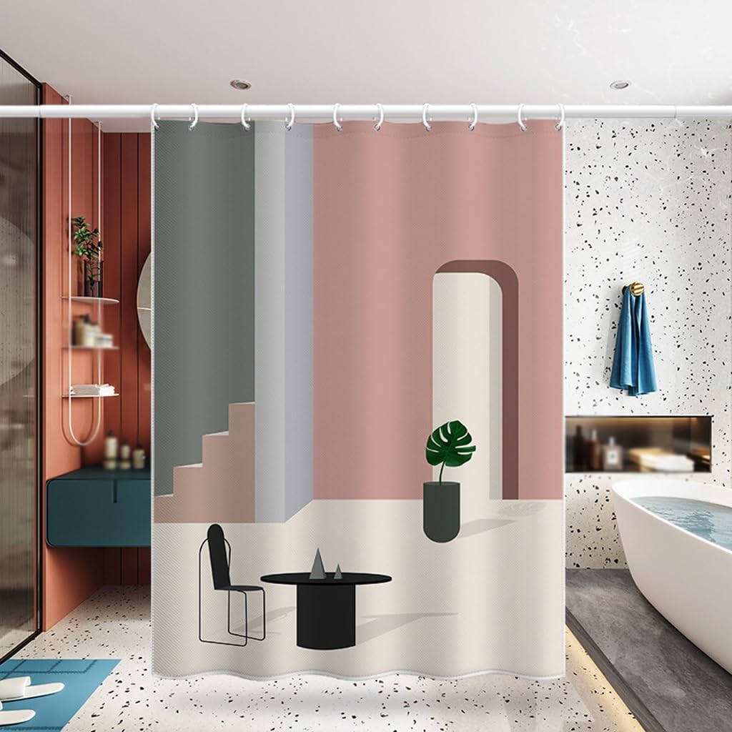 Shower Liner Shower Curtain Bath Shower Curtain Bathtub Curtains Bathroom Partition Curtain Polyester Waterproof Shower Curtain with Hooks Suitable for Bathroom (Size : W150xH180cm) ()