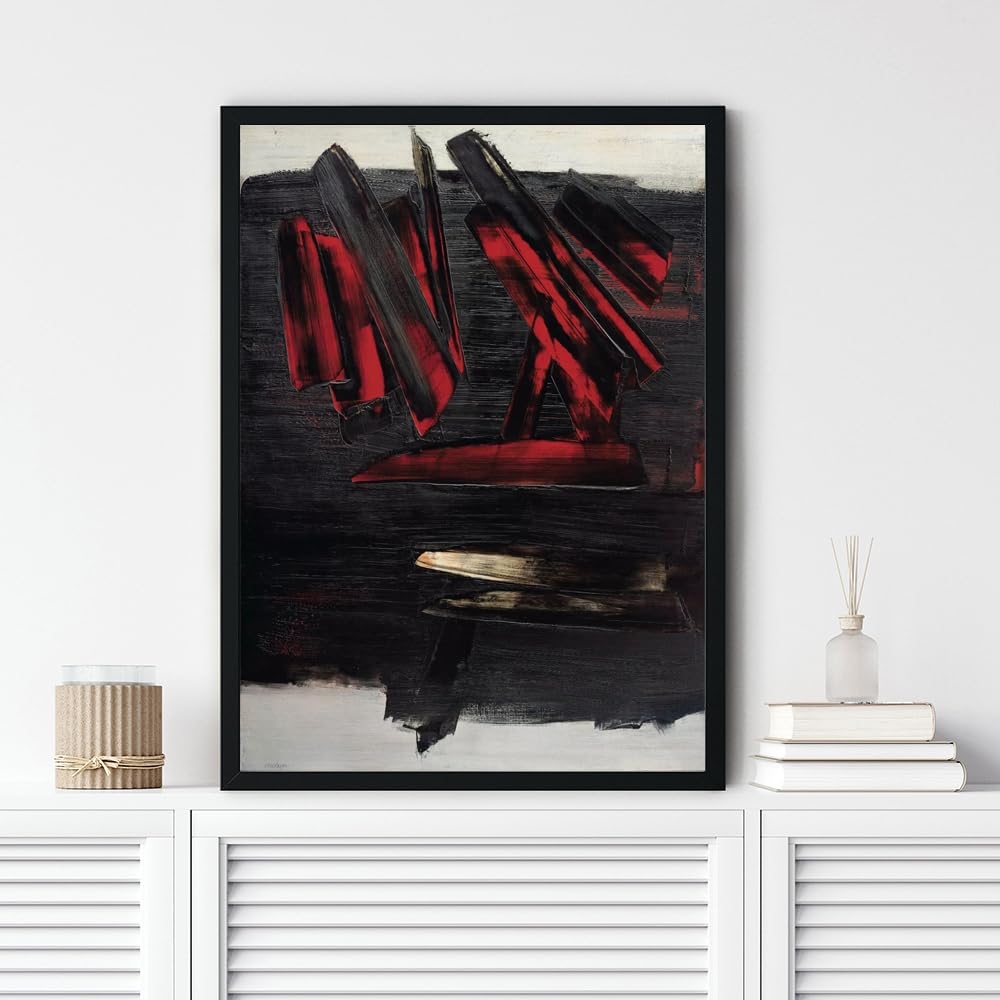 Affiche Pierre Soulages 50x70 Cm - Peinture Noir Sur Toile, Décoration Murale Moderne Sans Cadre