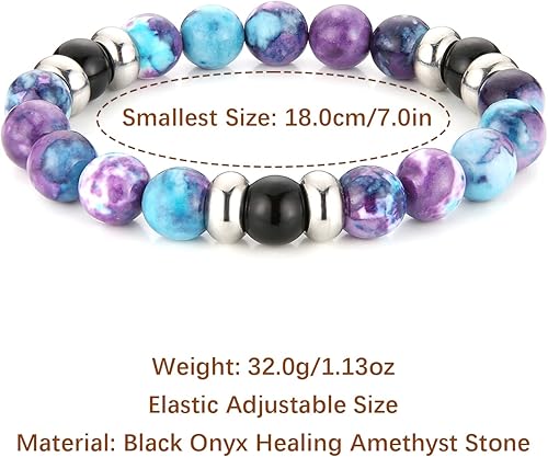 Miniatura 5 de HZMAN Beaded Bracelets for Men Women 10mm Natural Lava Rock Black Onyx Tiger Eye Stone Hematite Beads Bracelet Relief Anxiety Yoga Bracelet Elastic