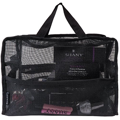 SHANY Collapsible Makeup Tools Travel Mesh Bag – Large See-Thru Travel Tote with Shoulder Straps – Water-Resistant with Zippered Pockets – Black by SHANY - Image 5