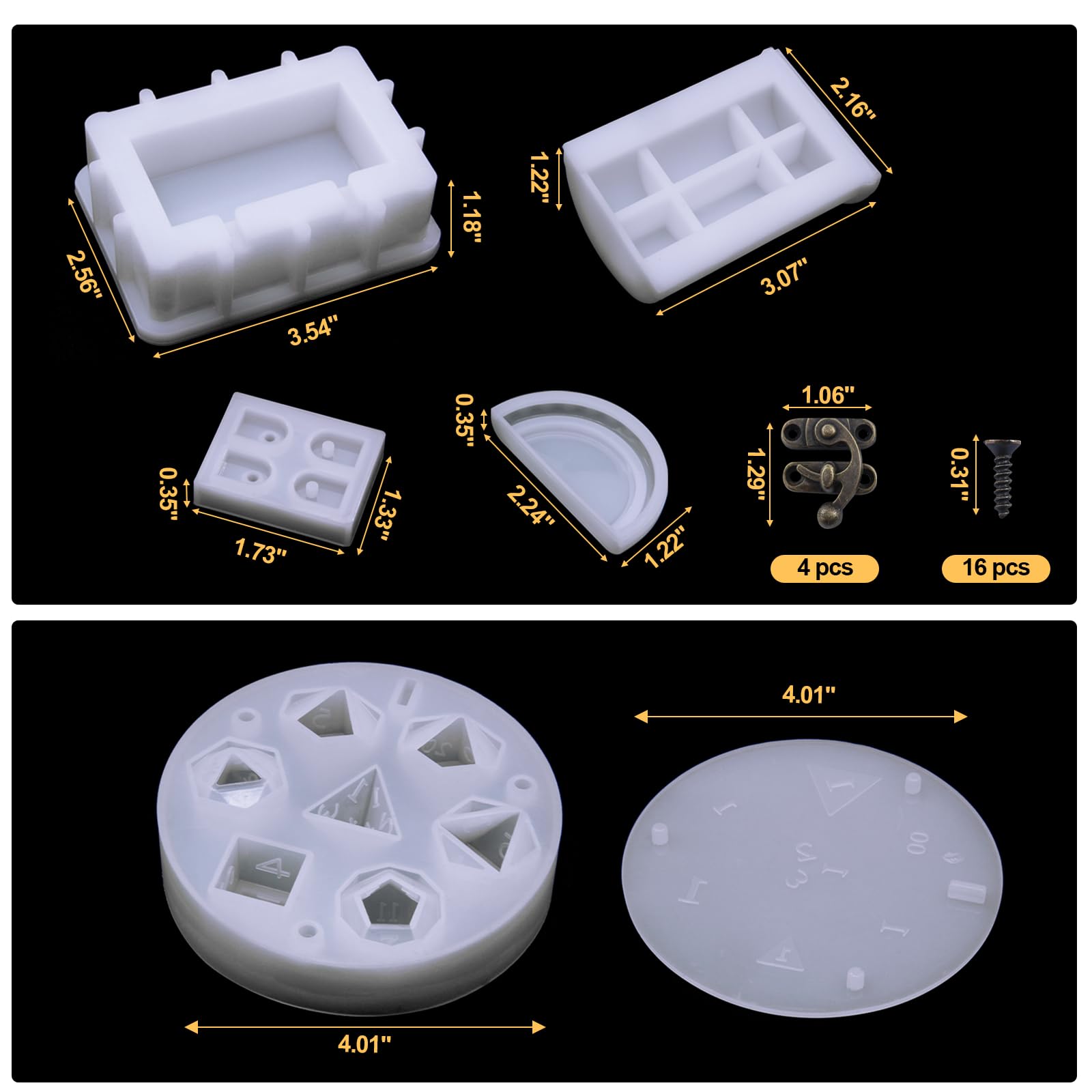 Silicone Dice Box and Mold, 7 Shapes with Storage Box, DIY Epoxy Mold for Casting and Storing Dice, Compatible with D&D Game Lovers Gifts