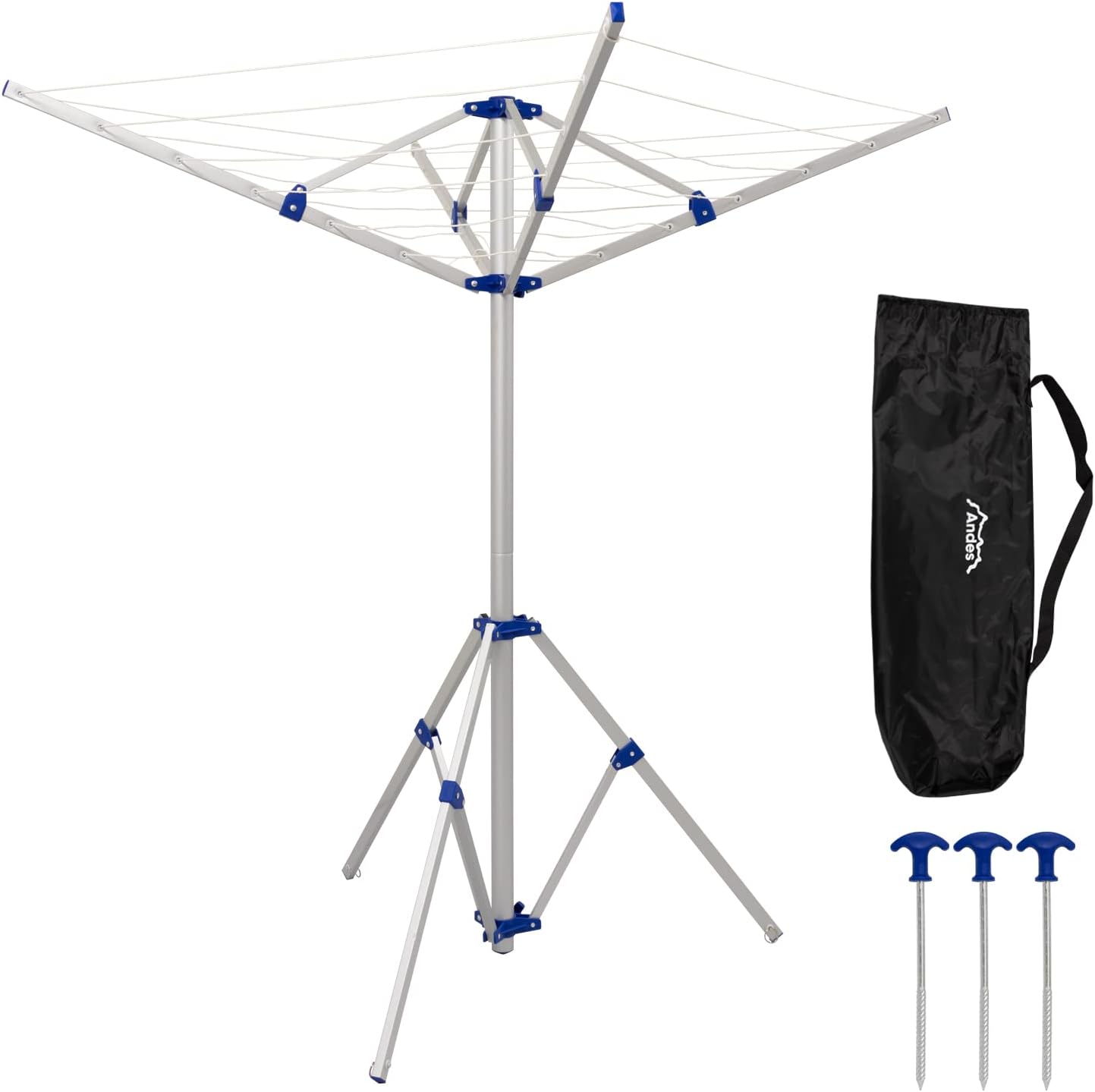 4 Arm Aluminium Rotary Camping Clothes Airer 16m Washing Line Drying Rack